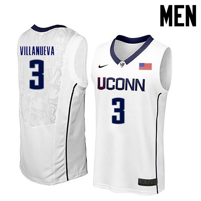 Men Uconn Huskies #3 Charlie Villanueva College Basketball Jerseys-White - Click Image to Close
